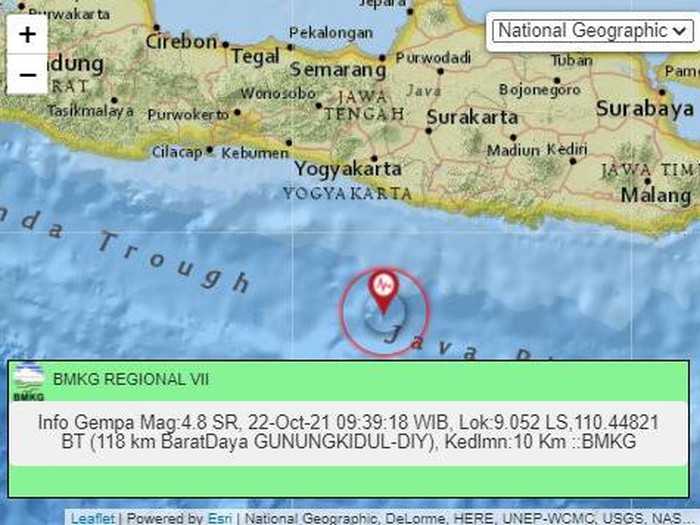 Usai Malang, Gempa M 4,8 Guncang Laut Selatan Yogyakarta