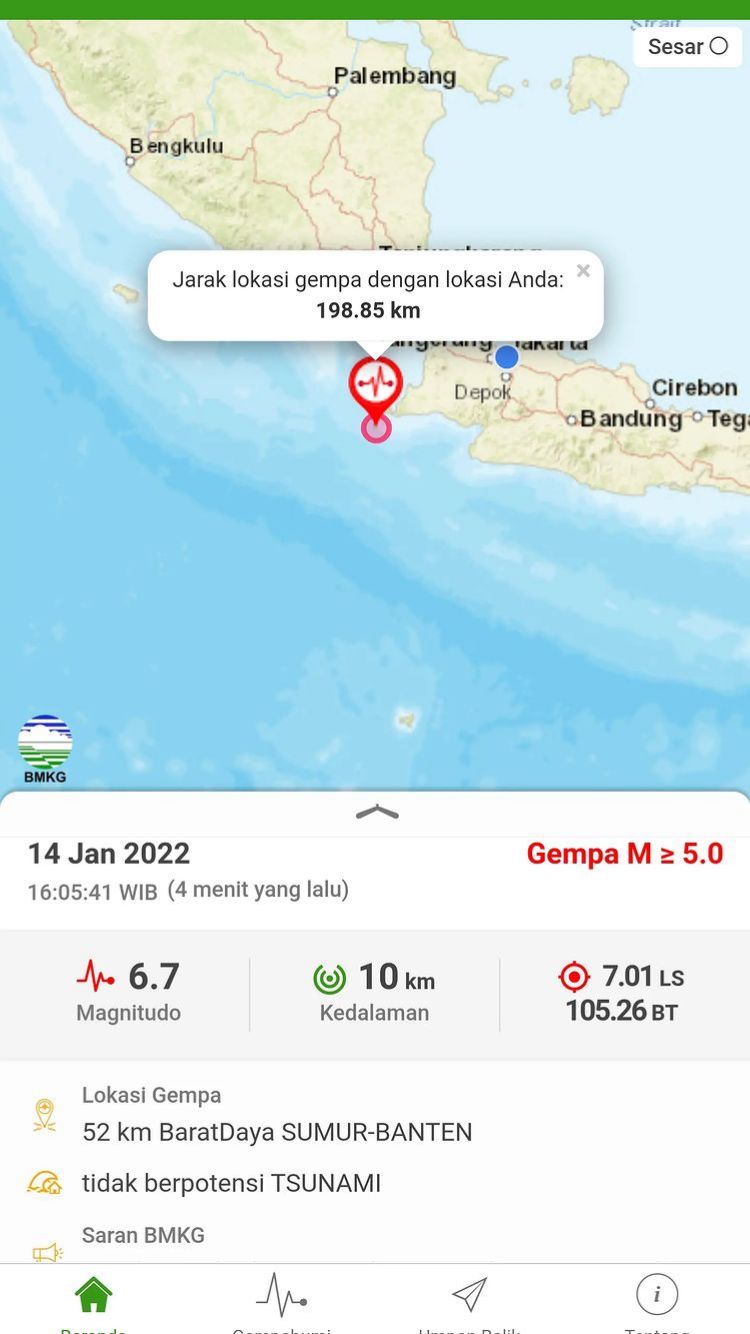 Gempa 6,7 SR guncang Banten, Getaran Sampai ke DKI Jakarta