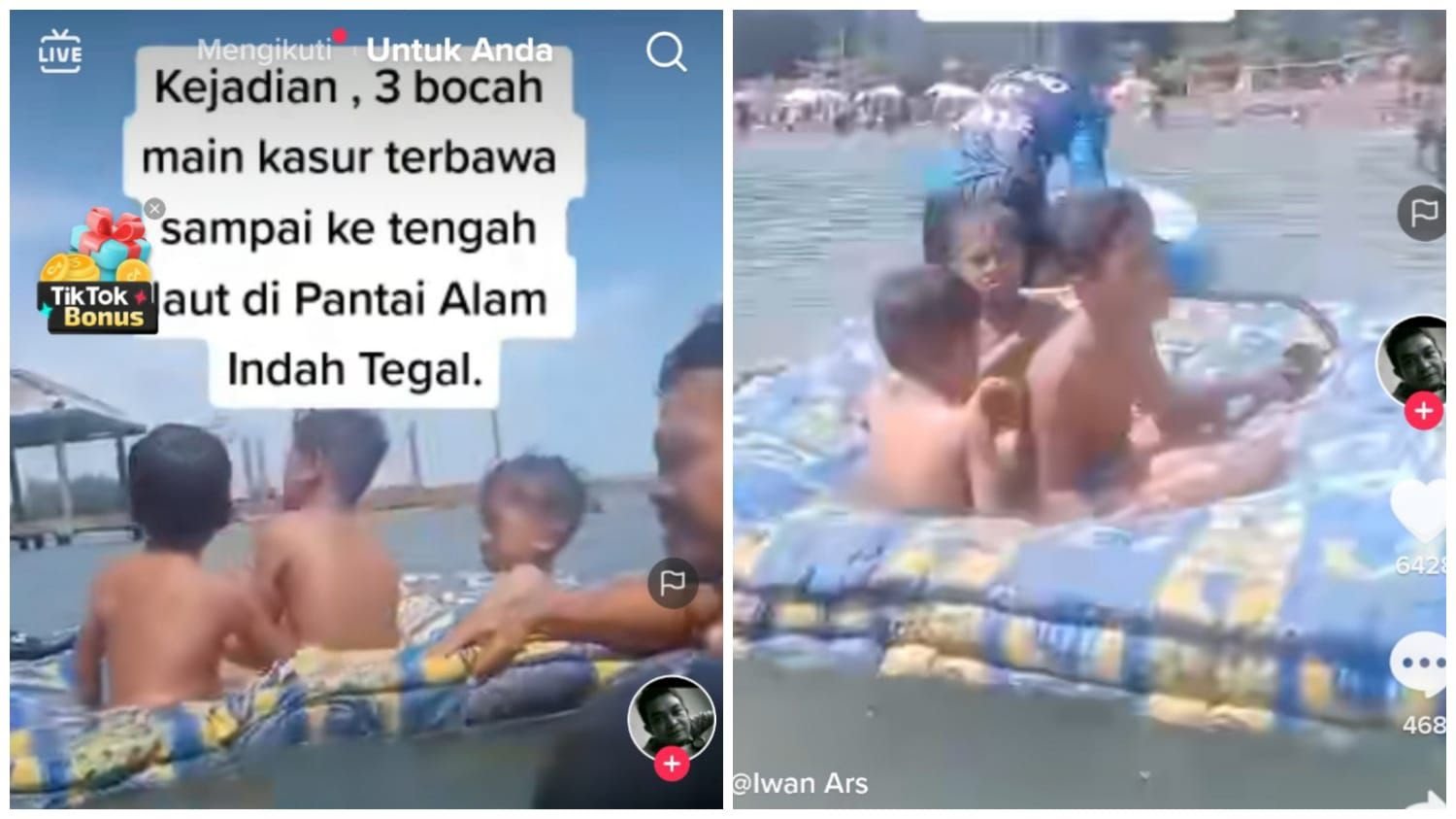 Viral Main Kasur 3 Bocah Terombang Ambing ke Tengah Laut Sejauh 20 KM di Tegal