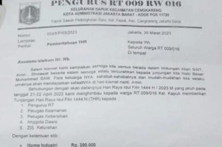 Viral Pengurus RT Minta THR di Cengkareng Jakbar