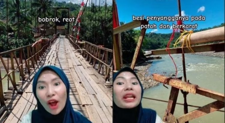 Viral TikToker Ini Sentil Janji Pejabat Gegara Jembatan di Sukabumi Rusak Tak Kunjung Diperbaiki