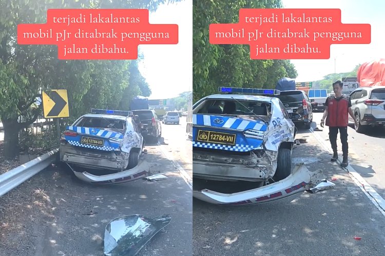Viral! Mobil PJR Polisi Ditabrak Pengguna Jalan di Bahu Jalan Tol
