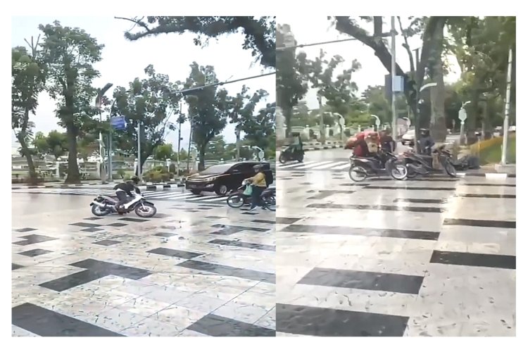 Baru Dipugar Pemkot Medan Jalan Sudirman Makan Korban, Banyak Sepeda Motor Terpeleset