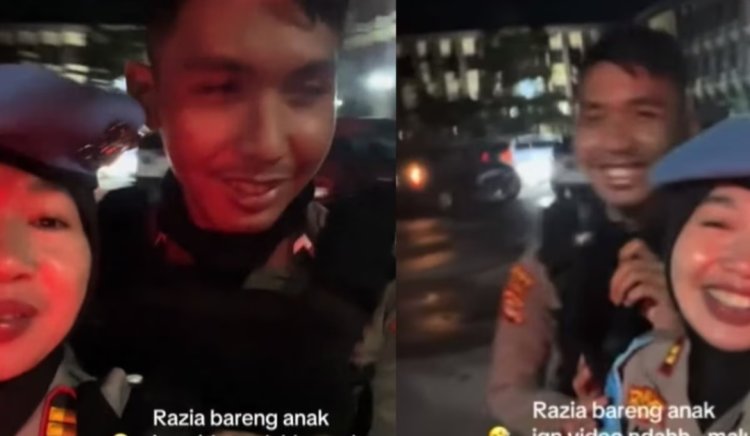 Viral Sama-sama Polisi, Ibu dan Anak Razia Bareng Sambil Bercanda dan Tertawa