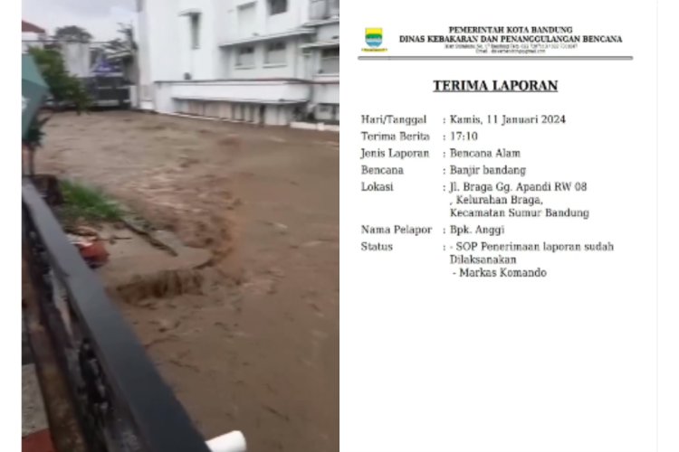 Banjir Bandang Melanda Kawasan Braga Kota Bandung Linmas Turun Tangan