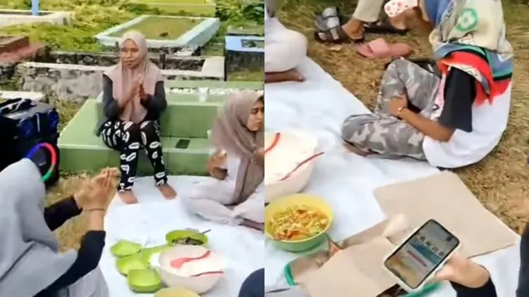 Viral video Emak-emak Piknik Sambil Berjoget di Kuburan