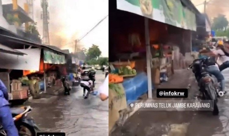 Viral Aksi Pelajar di Karawang, Kompak Bantu Padamkan Api Kebakaran di Sebuah Kios