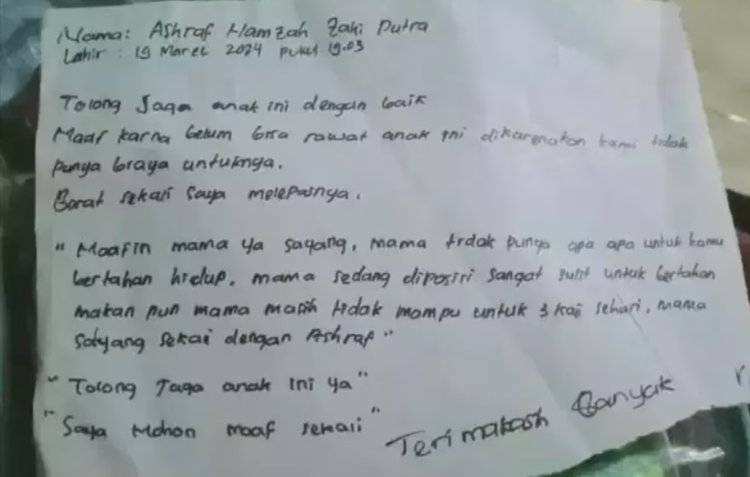 Pilu, Isi Surat Wasiat dari Orang Tua Bayi yang Dibuang di Mojokerto