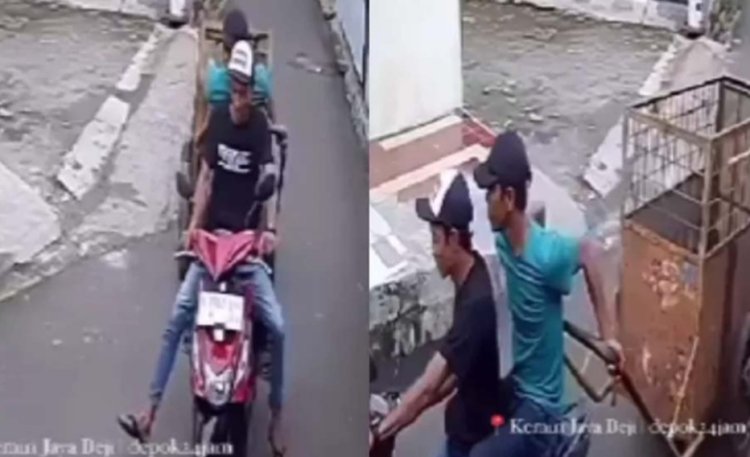 Viral 2 Pemuda Terekam Kamera CCTV Curi Gerobak Sampah di Depok