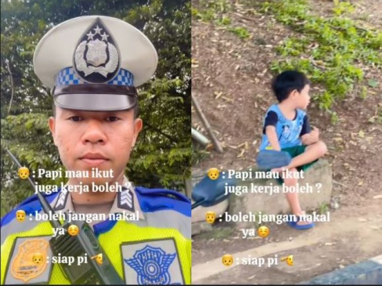 Viral! Anak Minta Ikut Kerja Bareng Ayah Polisi Lalu Lintas di Palembang, Warganet Tersentuh