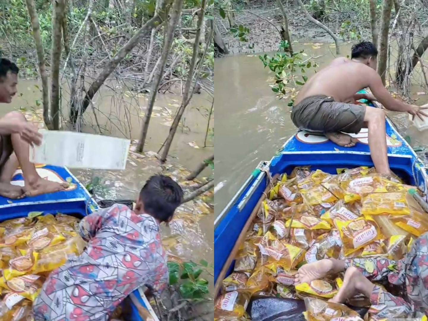 Video Viral Ratusan Liter Minyak Goreng Kemasan Mengapung di Perairan