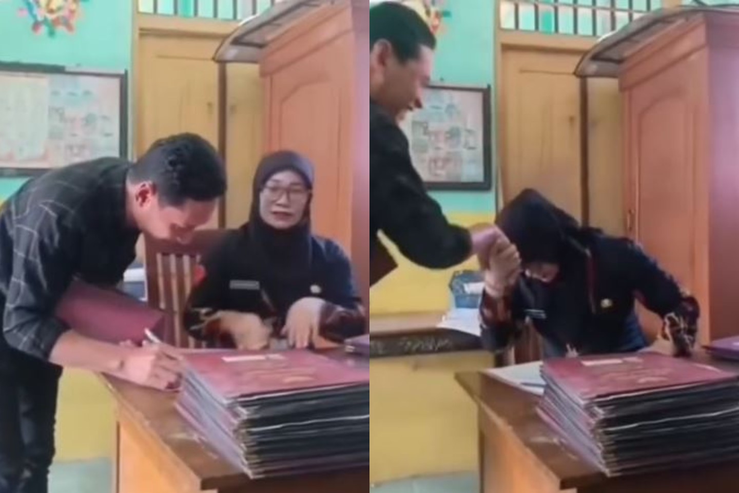 Momen Kocak Ayah Ambil Raport Anak, Kena Semprot Wali Kelas yang Ternyata Istrinya Sendiri 'Anaknya Ndlabek Ya Pak'