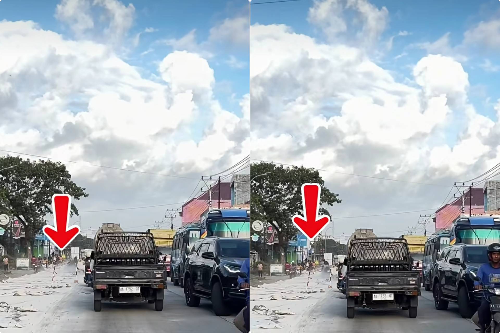 Hindari Kemacetan, Pemotor Ini Jatuh Usai Nekat Terobos Jalan Belum Selesai Perbaikan