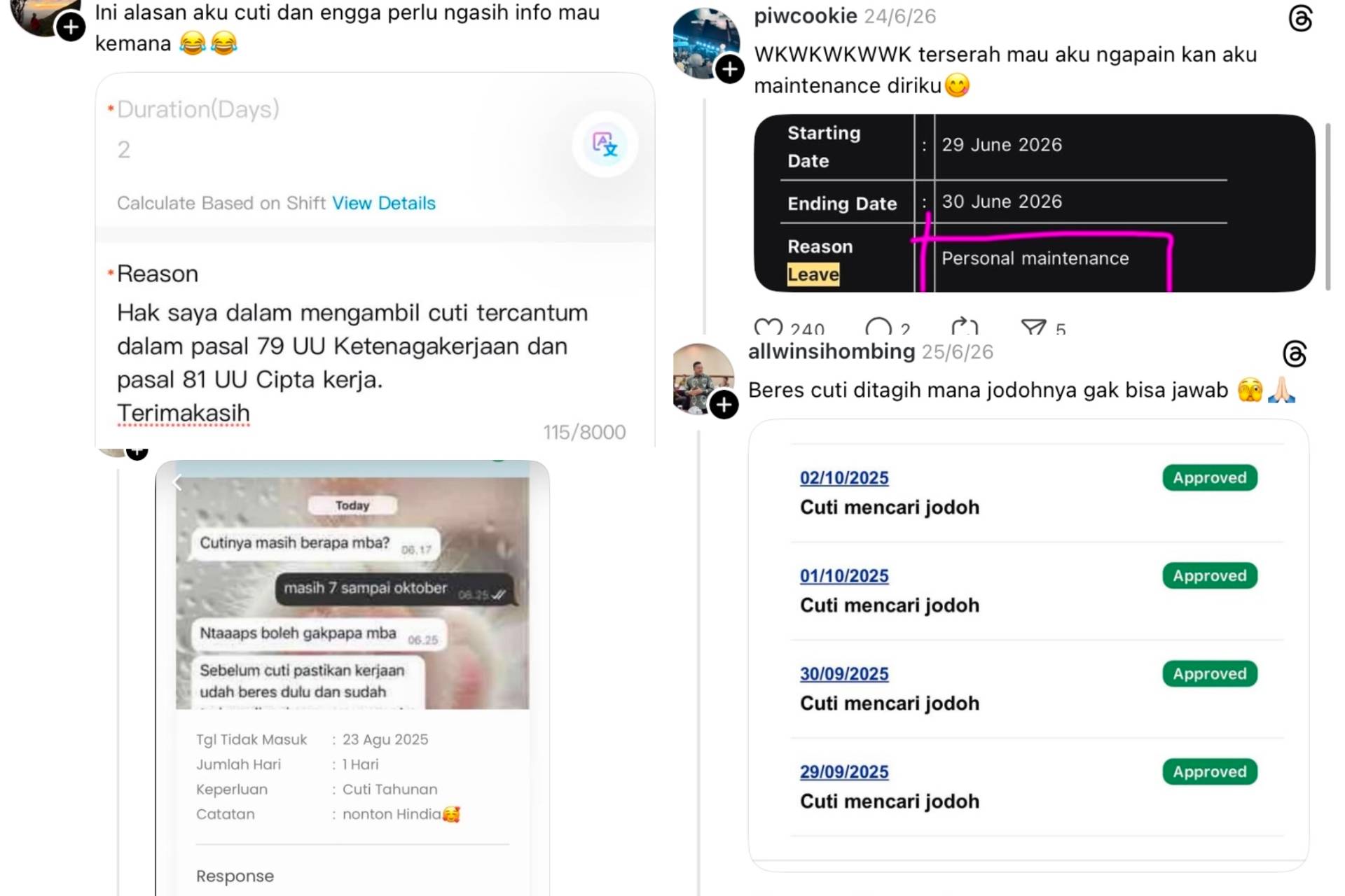 Heboh Alasan Cuti Unik Karyawan GenZ dari 'Mencari Jodoh' Hingga Cantumkan UU Cipta Kerja