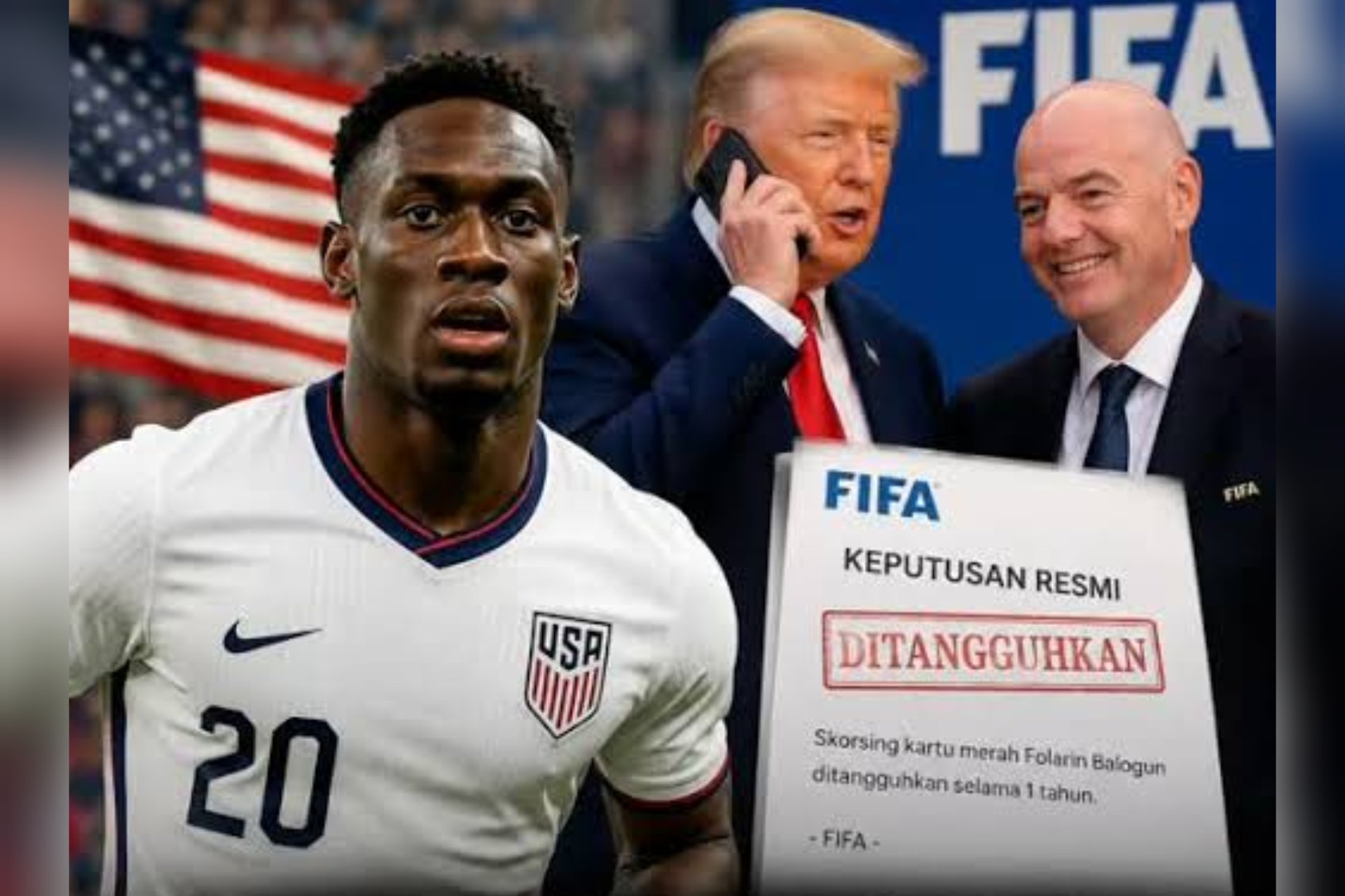 Trump Telepon FIFA, Kartu Merah Balogun Dianulir! Integritas FIFA Dipertanyakan