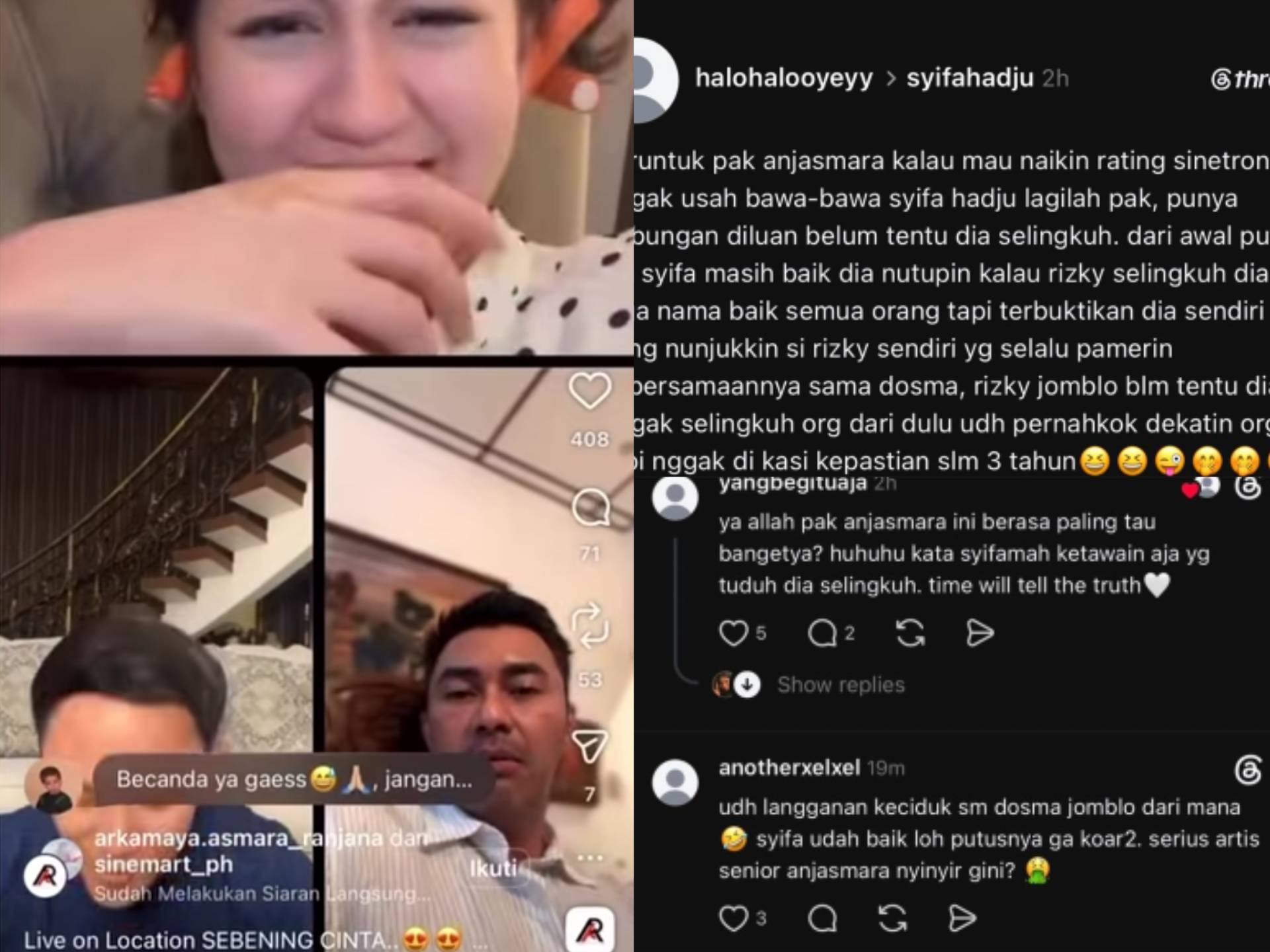 Anjasmara Dihujat Usai Singgung Hubungan Syifa Hadju dan Rizky Nazar saat Live