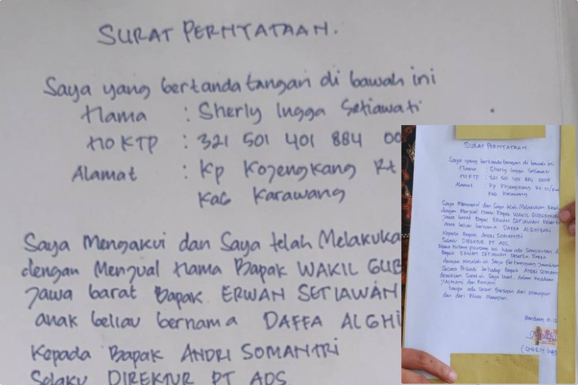 Sherly Ingga Akui Catut Nama Wagub Jabar Erwan Setiawan, Korban Klaim Rugi Rp3 Miliar