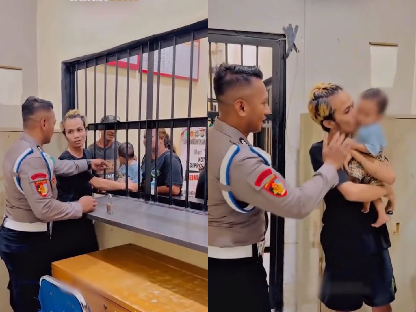 Momen Haru Tahanan Lepas Rindu Peluk Sang Putra, Aksi Anggota Polisi Ini Banir Pujian
