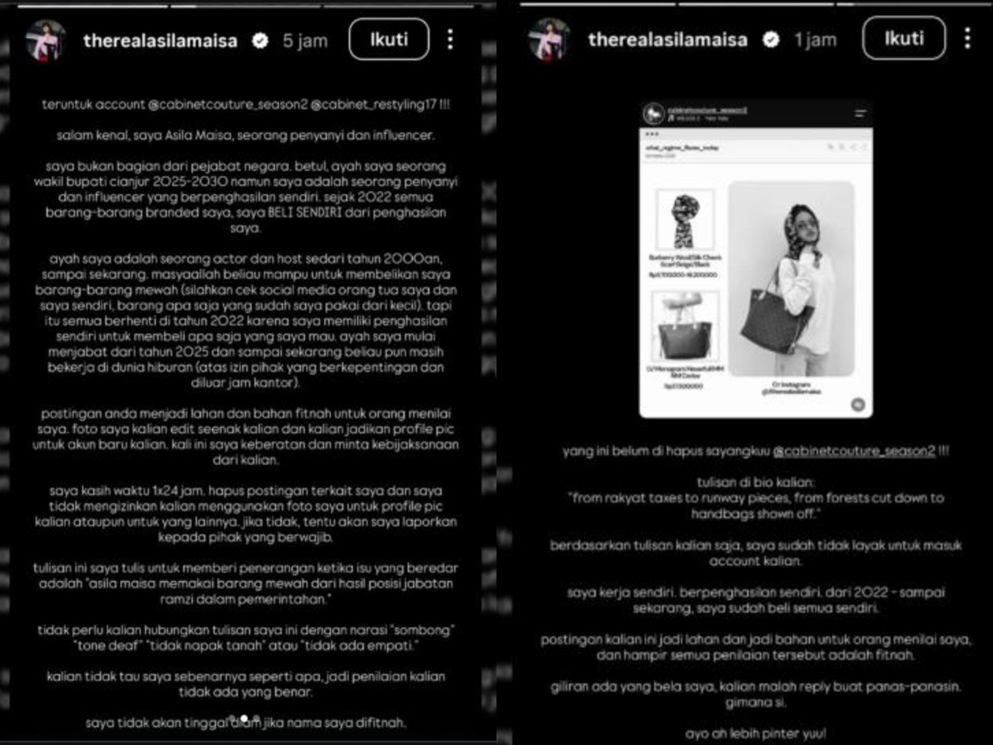 Asila Maisa Beri Respons Tegas Usai Disorot Cabinet Couture