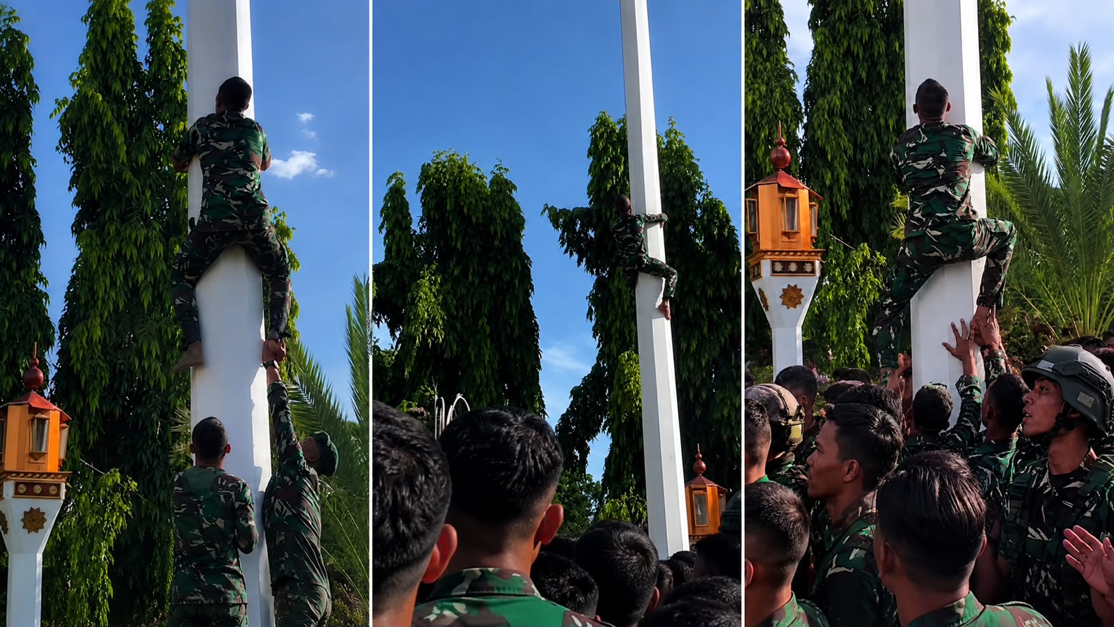 Merah Putih Diturunkan Saat Kericuhan, Prajurit TNI Langsung Naik Tiang untuk Mengibarkannya Kembali
