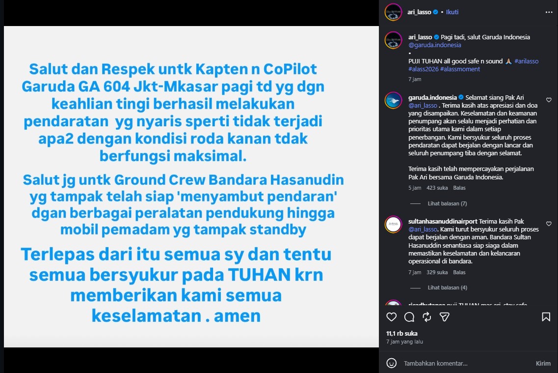 Pesawat Garuda Pecah Ban, Ari Lasso Ungkap Pendaratan Darurat yang Bikin Merinding