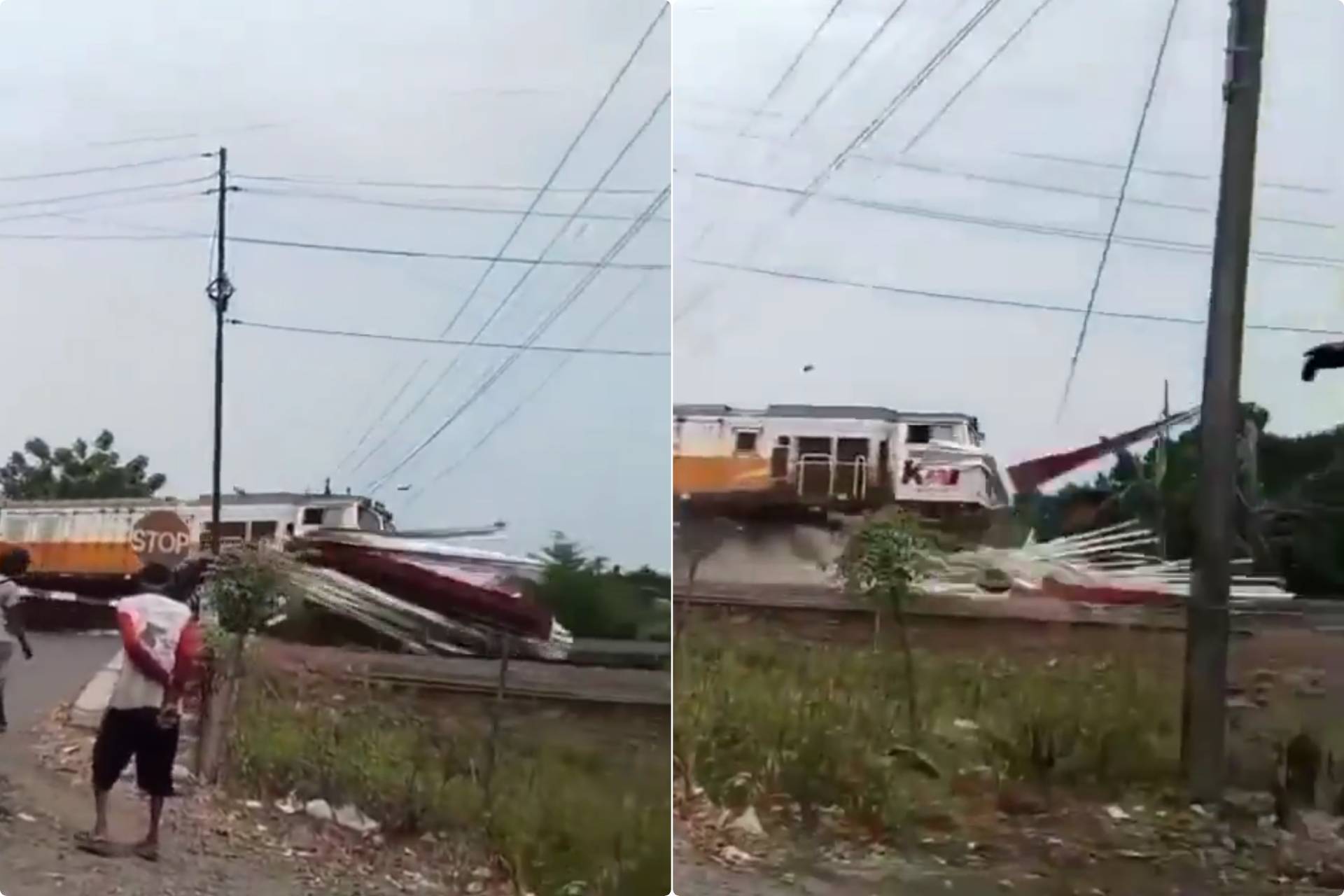Pickup Berisi Baja Ringan Disambar Kereta Api di Weleri Kendal