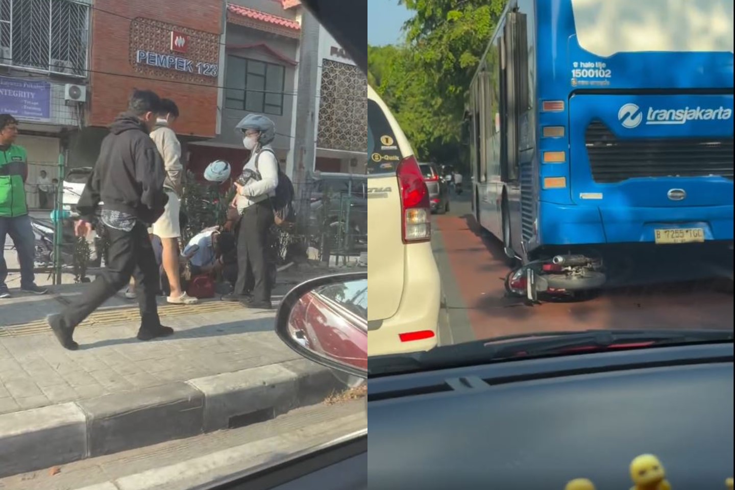 Ngeri! Motor Nyangkut di Bawah Bus TransJakarta Depan Sunter Mall